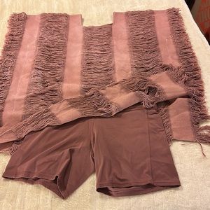 XL natural frayed cotton ladder dress, beach cover up, top dusty pink. 26”wide